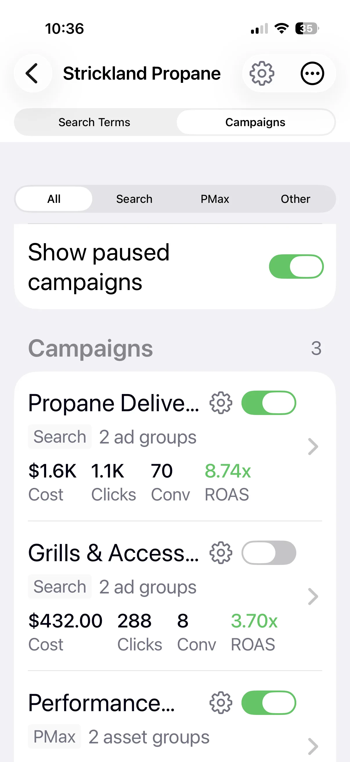 Keywords iPhone app: account and campaign performance