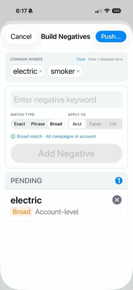 Negative match generator