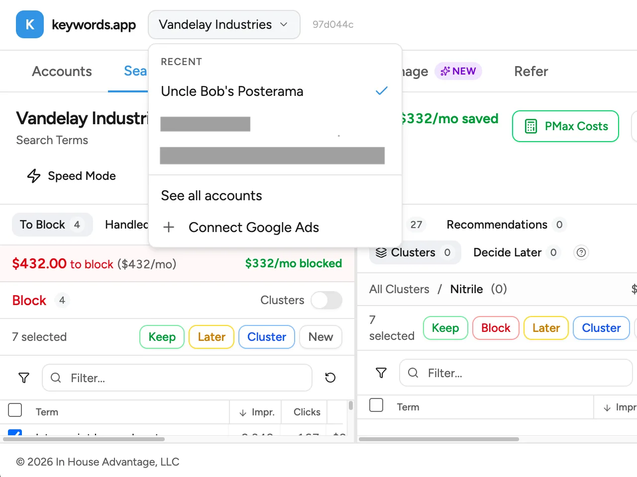 Multi-account switcher for managing several Google Ads accounts